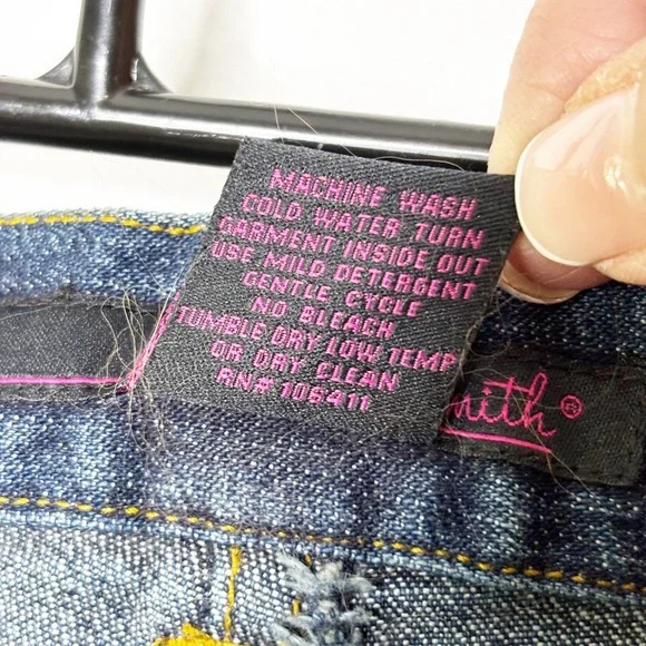 Willi‎ Smith Floral Embroidered Beaded Flare Jeans Size 12 Mid Rise Y2K Boho - Picture 9 of 10